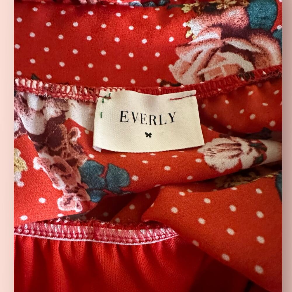 Everly Red Floral Ruffled Faux Wrap Mini Sun Dress Womens Girly Medium Coquette - Picture 3 of 4